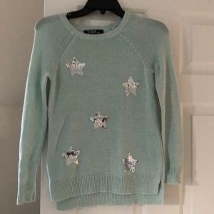 🎉HP🎉 Mint Sweater with Silver Tweed & Silver Sequin Stars Size M 7/8